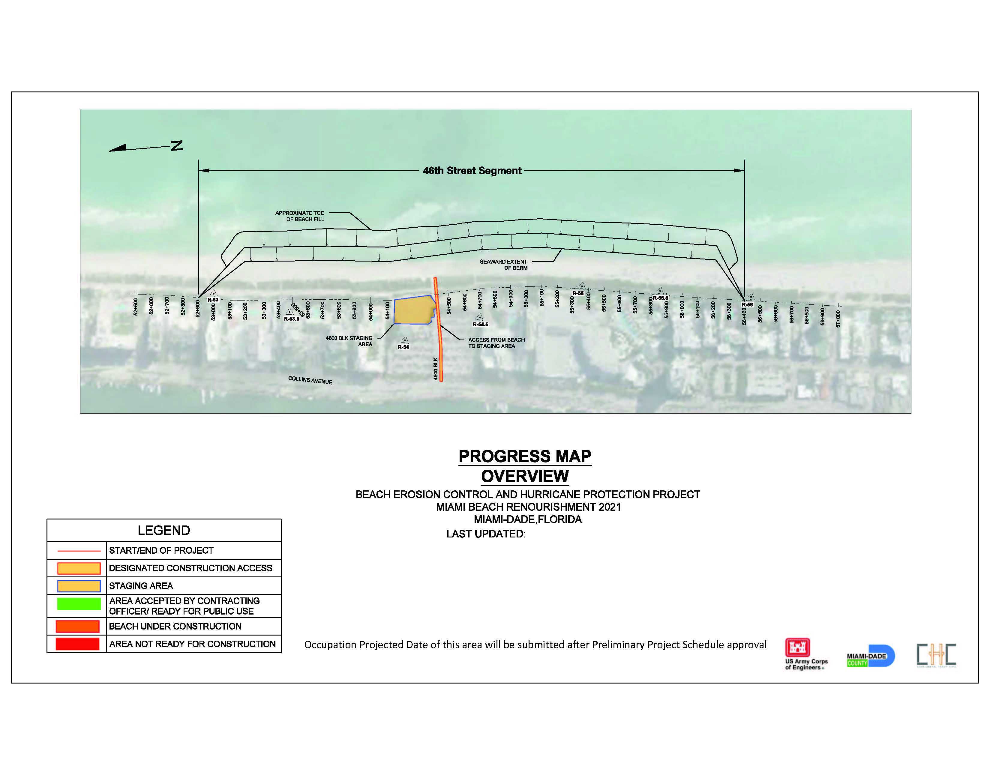 Map showing the 2021 Miami Beach Renourishment Project 46th Street Segment